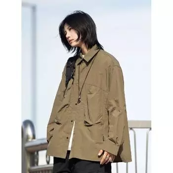 Рубашка с длинным рукавом с буквенным принтом 2024 года в японском стиле в стиле Гонконга, свободная рубашка для мальчиков, летнее модное универсальное повседневное пальто M зелёный