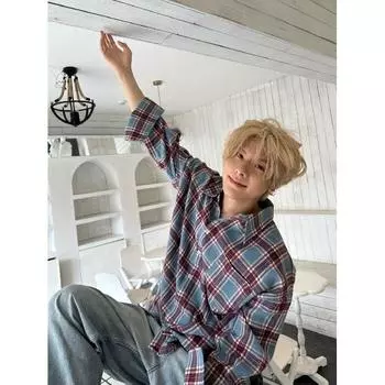 Рубашка с длинным рукавом с буквенным принтом 2024 года в японском стиле в стиле Гонконга, свободная рубашка для мальчиков, летнее модное универсальное повседневное пальто M синий