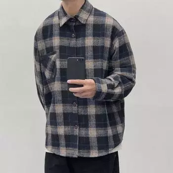 Рубашка с длинным рукавом с буквенным принтом 2024 года в японском стиле в стиле Гонконга, свободная рубашка для мальчиков, летнее модное универсальное повседневное пальто M коричневый