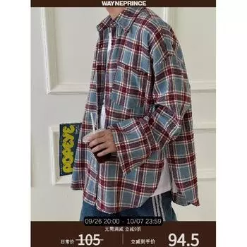 Рубашка с длинным рукавом с буквенным принтом 2024 года в японском стиле в стиле Гонконга, свободная рубашка для мальчиков, летнее модное универсальное повседневное пальто M синий