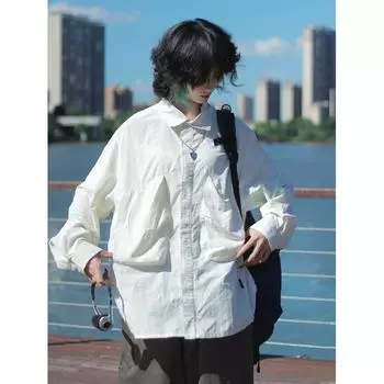 Рубашка с длинным рукавом с буквенным принтом 2024 года в японском стиле в стиле Гонконга, свободная рубашка для мальчиков, летнее модное универсальное повседневное пальто M зелёный