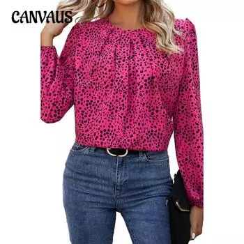 Рубашка с длинным рукавом с леопардовым принтом больших размеров, женская, весна-осень, свободный ажурный пуловер S розы красного