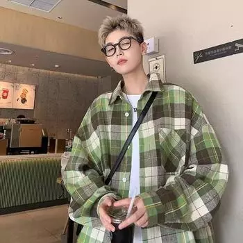 Рубашка с длинным рукавом в клетку Happy Green, мужская, весна-осень 2025, новый дизайн, повседневная рубашка Sense M зелёный