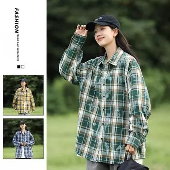 Рубашка с длинным рукавом в клетку с принтом тай-дай для мужчин и женщин, новая осенняя мода, повседневное пальто в стиле портвейн, молодежная одежда M