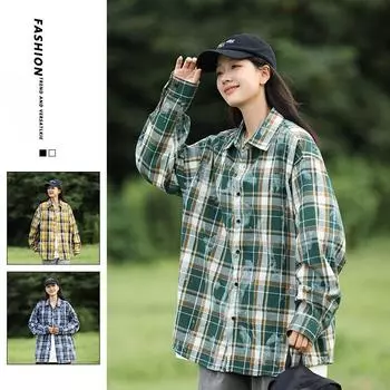 Рубашка с длинным рукавом в клетку с принтом тай-дай для мужчин и женщин, новая осенняя мода, повседневное пальто в стиле портвейн, молодежная одежда M