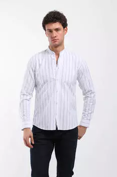 Рубашка с длинным рукавом в полоску с воротником мужская белая