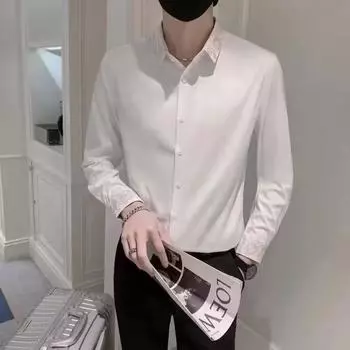 Рубашка с длинными рукавами для мужчин, осень и зима, подростковая рубашка, облегающая, большого размера, дюймовая рубашка, верхняя одежда, модная M чёрный