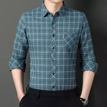 Рубашка с длинными рукавами для мужчин, осенняя новинка, рубашка из искусственного льна в клетку для мужчин среднего возраста, модный повседневный внешний топ M