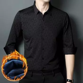 Рубашка с длинными рукавами для мужчин среднего возраста, осень-зима, новая, деловая, повседневная, клетчатая, модная, бархатная рубашка M