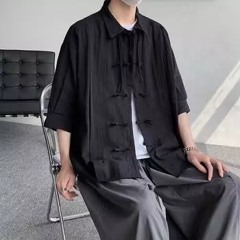 Рубашка с длинными рукавами и дисковыми пуговицами в китайском национальном стиле, мужская, весенне-осенняя, большого размера, в стиле Тан XXXL белый