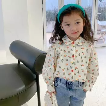 Рубашка с длинными рукавами и мультяшным рисунком для девочек, приятная для кожи и дышащий рубашечный воротник 11
