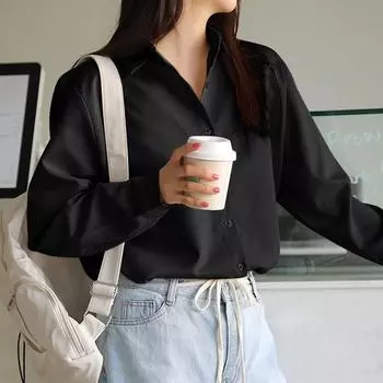 Рубашка с длинными рукавами и однотонным узором для женщин, весна-осень, профессиональная, свободная, для поездок на работу, простая, универсальная, покрывающая тело, утягивающая, топ, блузки и рубашки S белый