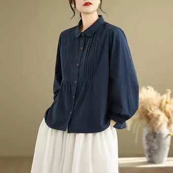 Рубашка с длинными рукавами и воротником Literary Fresh Little Doll для женщин на весну и осень, многослойная рубашка для невысокого роста, блузки и рубашки M абрикосовый