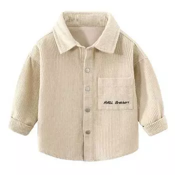 Рубашка с длинными рукавами из эластичной ткани для мальчиков на весну и осень, вельветовые повседневные топы с контрастными цветами 140 серый