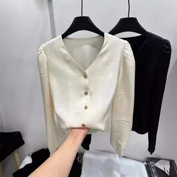 Рубашка с длинными рукавами из французского атласа женская осенняя новая нишевая дизайнерская темпераментная рубашка рубашка верх XXS чёрный