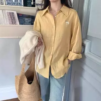 Рубашка с длинными рукавами из ткани рами с вышивкой, весна-лето, новая свободная и универсальная солнцезащитная рубашка S сапфир синий