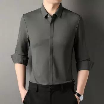 Рубашка с длинными рукавами, мужская новая весенняя тонкая однотонная модная повседневная темная рубашка с планкой M