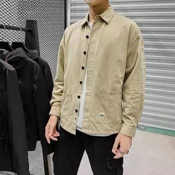 Рубашка с длинными рукавами мужская рабочая куртка корейская версия модная повседневная весенняя мужская красивая куртка топ M чёрный