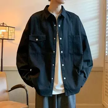 Рубашка с длинными рукавами мужская весна и осень свободный модный топ мужская Sense American Retro Tooling повседневная куртка M