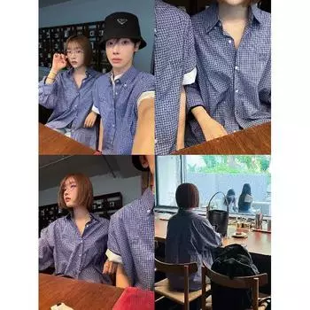 Рубашка с длинными рукавами с буквенным принтом 2024 года в японском стиле в стиле Гонконга, свободная рубашка для мужчин, летняя модная универсальная повседневная куртка M синий
