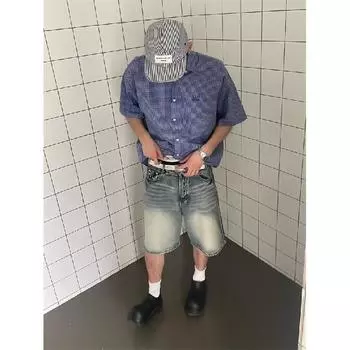 Рубашка с длинными рукавами с буквенным принтом 2024 года в японском стиле в стиле Гонконга, свободная рубашка для мужчин, летняя модная универсальная повседневная куртка M синий