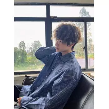 Рубашка с длинными рукавами с буквенным принтом 2024 года в японском стиле в стиле Гонконга, свободная рубашка для мужчин, летняя модная универсальная повседневная куртка M синий