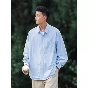 Рубашка с длинными рукавами с буквенным принтом 2024 года в японском стиле в стиле Гонконга, свободная рубашка для мужчин, летняя модная универсальная повседневная куртка M синий
