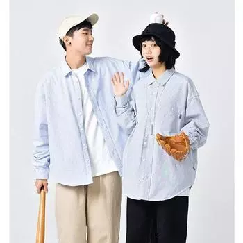 Рубашка с длинными рукавами с буквенным принтом 2024 года в японском стиле в стиле Гонконга, свободная рубашка для мужчин, летняя модная универсальная повседневная куртка M синий