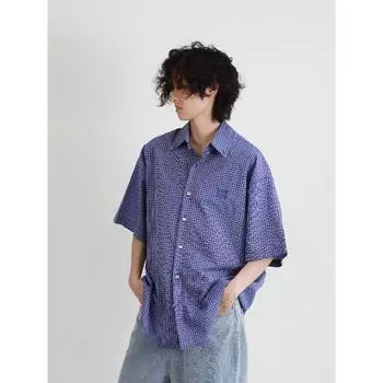 Рубашка с длинными рукавами с буквенным принтом 2024 года в японском стиле в стиле Гонконга, свободная рубашка для мужчин, летняя модная универсальная повседневная куртка M синий