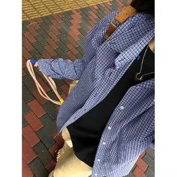 Рубашка с длинными рукавами с буквенным принтом 2024 года в японском стиле в стиле Гонконга, свободная рубашка для мужчин, летняя модная универсальная повседневная куртка M синий