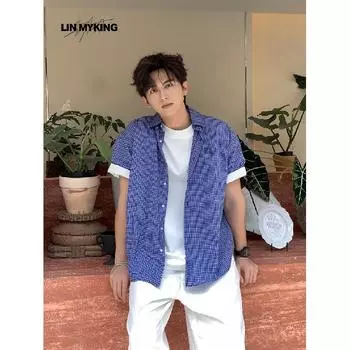 Рубашка с длинными рукавами с буквенным принтом 2024 года в японском стиле в стиле Гонконга, свободная рубашка для мужчин, летняя модная универсальная повседневная куртка M синий