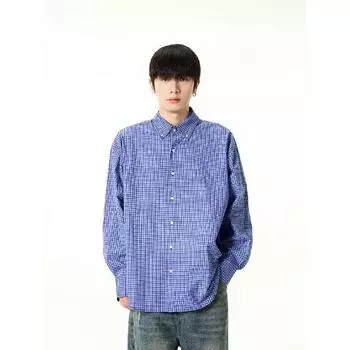 Рубашка с длинными рукавами с буквенным принтом 2024 года в японском стиле в стиле Гонконга, свободная рубашка для мужчин, летняя модная универсальная повседневная куртка M синий