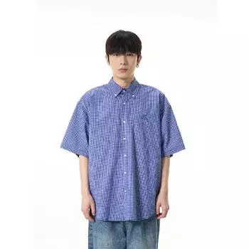 Рубашка с длинными рукавами с буквенным принтом 2024 года в японском стиле в стиле Гонконга, свободная рубашка для мужчин, летняя модная универсальная повседневная куртка M синий