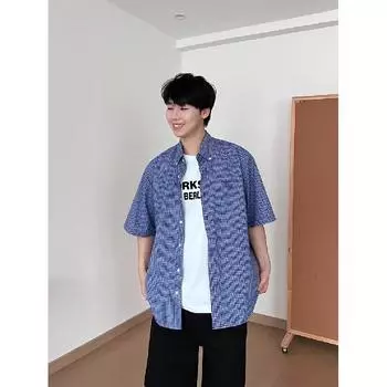 Рубашка с длинными рукавами с буквенным принтом 2024 года в японском стиле в стиле Гонконга, свободная рубашка для мужчин, летняя модная универсальная повседневная куртка M синий
