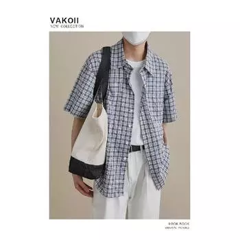 Рубашка с длинными рукавами с буквенным принтом 2024 года в японском стиле в стиле Гонконга, свободная рубашка для мужчин, летняя модная универсальная повседневная куртка M синий