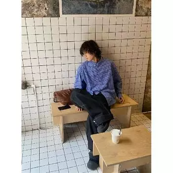 Рубашка с длинными рукавами с буквенным принтом 2024 года в японском стиле в стиле Гонконга, свободная рубашка для мужчин, летняя модная универсальная повседневная куртка M синий