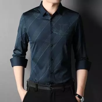 Рубашка с длинными рукавами, тонкий кардиган из ледяного шелка, весна и осень, новый стиль, повседневная рубашка для молодежи и людей среднего возраста M