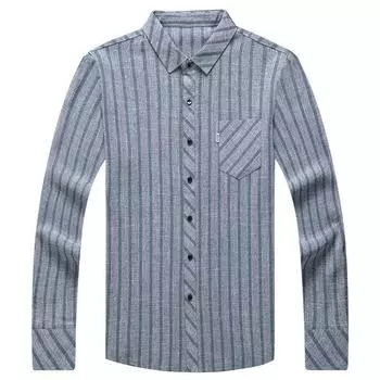 Рубашка с длинными рукавами в полоску для мужчин на весну и осень, деловая, повседневная, с настоящим карманом, из хлопка и льна, для папы M