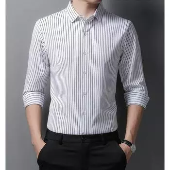 Рубашка с длинными рукавами в вертикальную полоску на весну и осень, деловая рубашка для мужчин молодого и среднего возраста, кардиган M белый