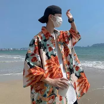 Рубашка с гавайским цветком, мужская рубашка с коротким рукавом с принтом граффити, модная пляжная рубашка с американским кубинским воротником, одежда для пар S