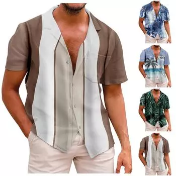 Рубашка с коротким рукавом, мужская повседневная рубашка с коротким рукавом, свободная рубашка с карманом XXL