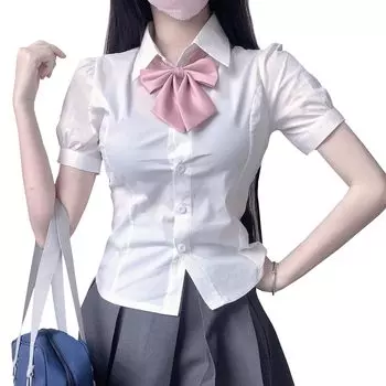 Рубашка с коротким рукавом, облегающая, с V-образным вырезом, простая блузка, сексуальная женщина-учительница, секретарь, экстремальный эротический костюм для поездок в ночной клуб, школу, на открытом воздухе белый