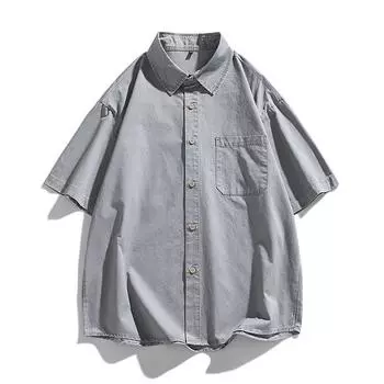 Рубашка с коротким рукавом с летним цветным блочным воротником и синяя клетчатая рубашка с коротким рукавом для мужчин, простая и чистая XXL