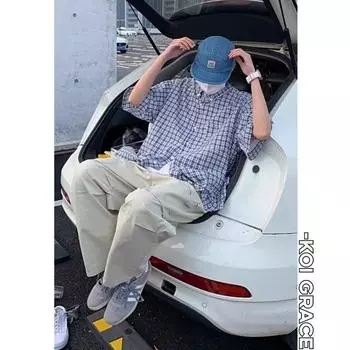 Рубашка с коротким рукавом в стиле ретро из джинсовой ткани, летняя модная мужская и женская марка, японский ретро-тренд с коротким рукавом, классная и свободная рубашка M синий