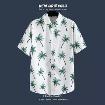 Рубашка с короткими рукавами и цветочным принтом, островной костюм, пляжный костюм, мужской топ в гавайском стиле, большие размеры XXXXXL белый