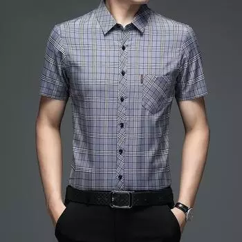 Рубашка с короткими рукавами, новая летняя мужская свободная рубашка в клетку, повседневная рубашка в клетку M