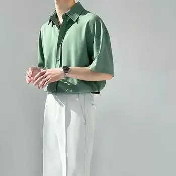 Рубашка с короткими рукавами в корейском стиле для мужчин, летний трендовый бренд, повседневная, высококачественная, свободная, красивая, рубашка с четвертью рукава для мужчин M