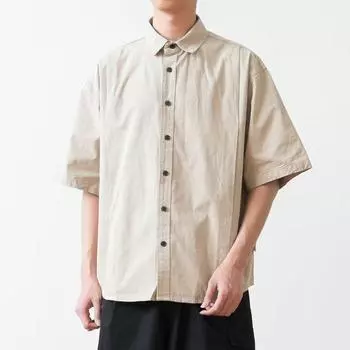 Рубашка с короткими рукавами в стиле ретро в гонконгском стиле, мужская летняя японская свободная рабочая одежда, повседневная куртка с рукавами пять четвертей M хаки