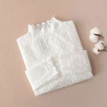 Рубашка с кружевной нижней частью, женская весенняя темпераментная рубашка с высоким воротником и длинным рукавом, сетчатый топ M