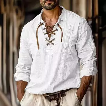 Рубашка с лацканами и завязками, однотонная свободная рубашка с длинным рукавом S белый